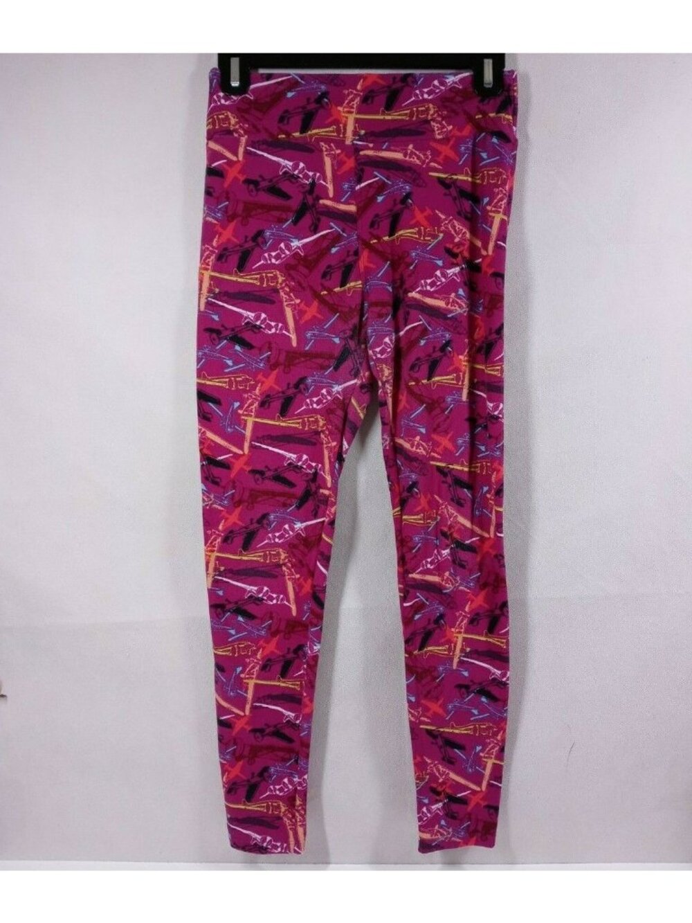LuLaRoe Leggings One Size Fuschia With Multi-Color Airplane Designs